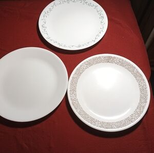 3 Mismatched Corelle Dinner Plates Winter Frost Woodland Brown Country Cottage